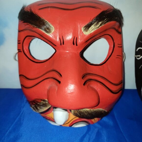 5 - Vtg Wood Indonesia Bali Topeng Dance Theater Demon Half-Masks Handcrafted - Picture 2 of 11